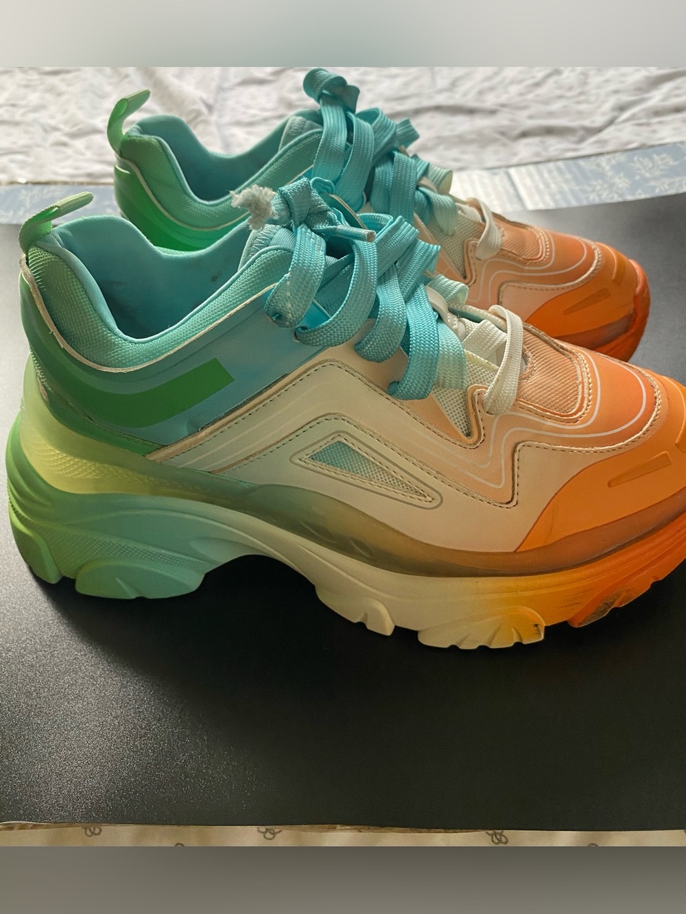 Steve Madden Chunky Gradient Lace-Up Sneakers - Turquoise, Green & Orange